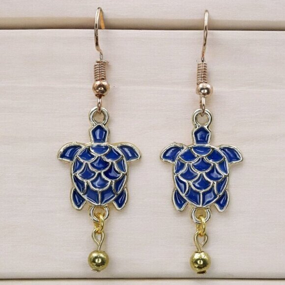 Sea Turtle Earrings Handcrafted Beach Jewelry - Picture 2 of 4